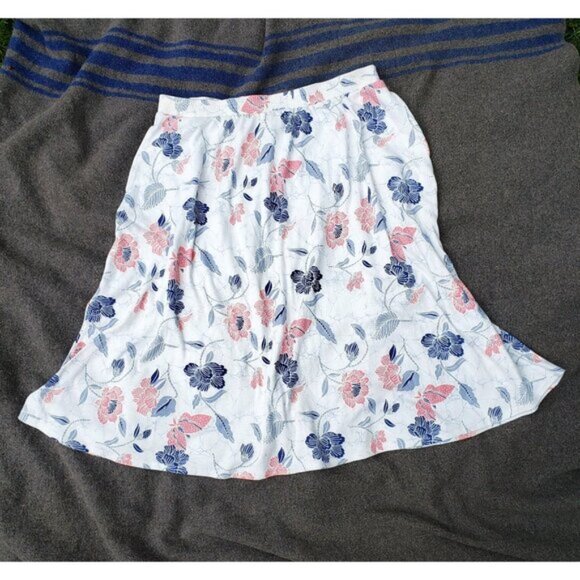 D'Allaird's Vintage Skirt Blue Pink Batik Style Print Butterfly Chintz - Picture 2 of 10
